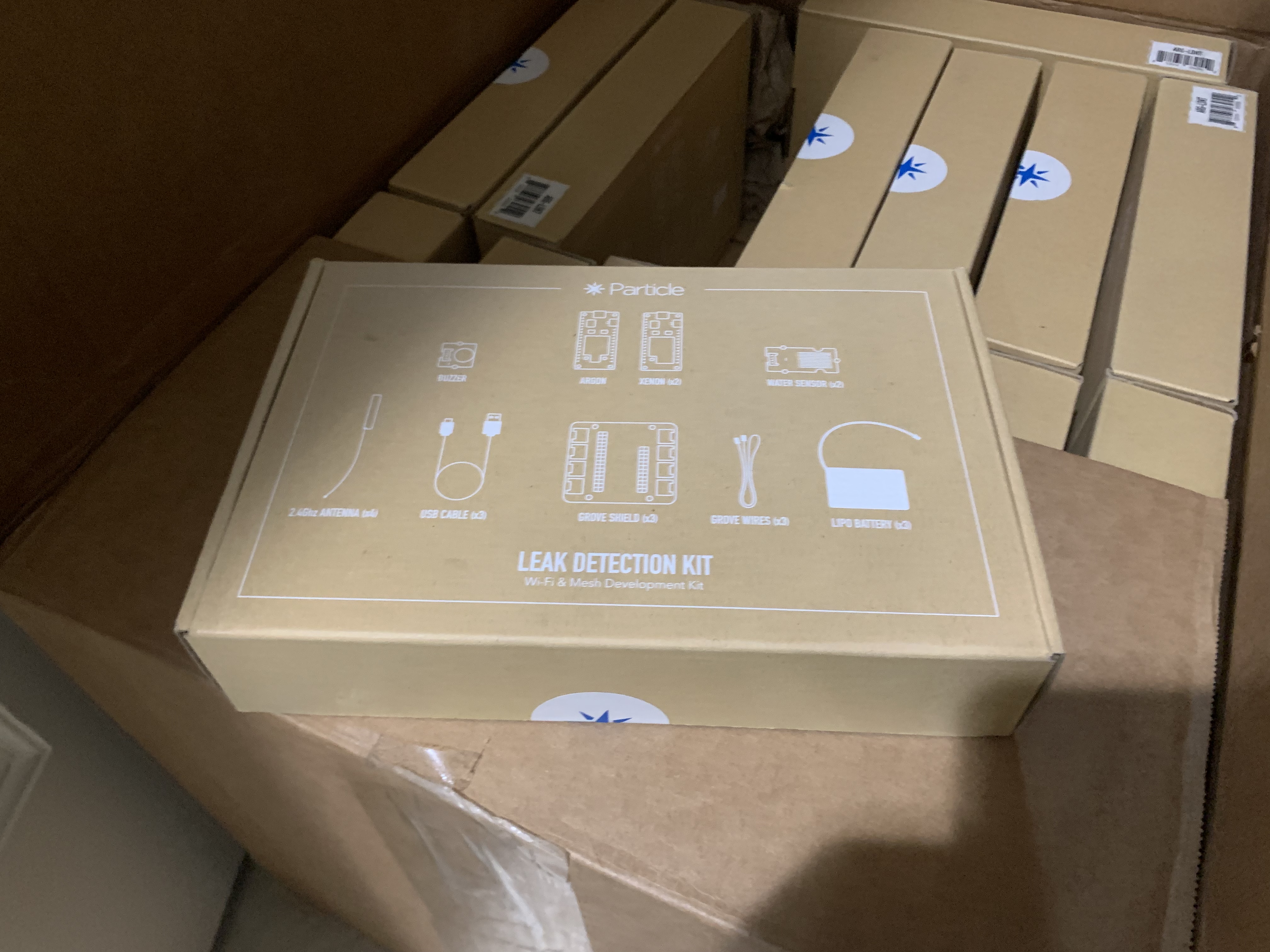 Particle Leak Detection Kit box on a stack of matching boxes